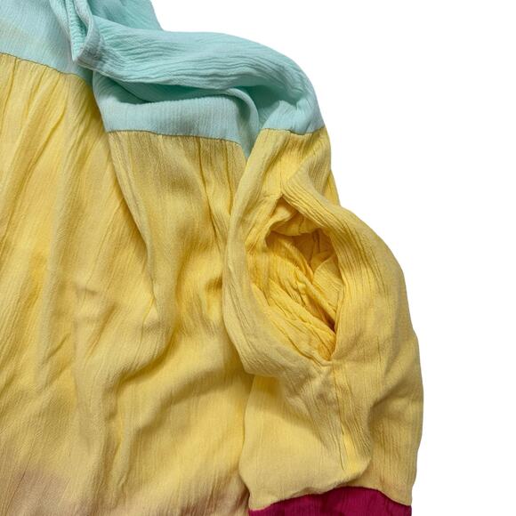 MARGAUX RIVIERA Sherbet Stripe Crinkle Viscose Midi Dress Medium Blue Yellow Pin - Picture 6 of 10